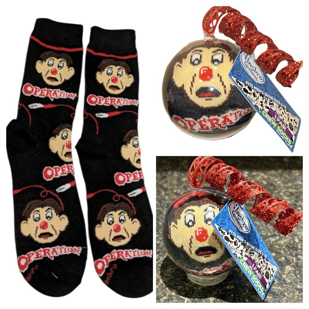 Hasbro Gaming Operation 1 Pair Crew Socks In A Christmas Ornament Size 6-12